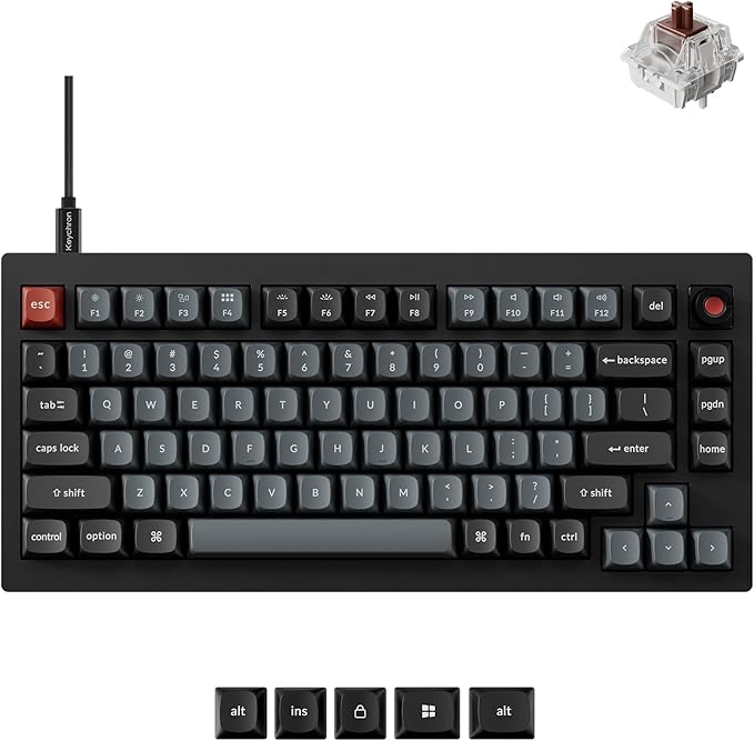 Keychron V1 8K Custom Mechanical Keyboard, 75% Wired Layout, Ultra-Low Latency 8000Hz, QMK Programmable, Hot-Swappable Brown Switches, RGB, for Gamers and Typists, Compatible with Mac/Windows/Linux