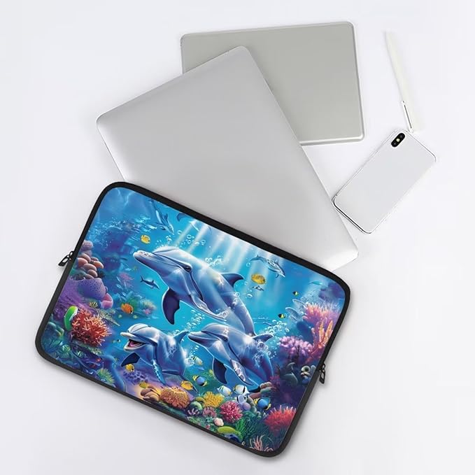 Dolphin Laptop Sleeve for Women Men 15 inch Laptop Accessories with Versatile Uses Lap Top Case Portable Computer Sleeve Laptop Pouch Ideal Gifts for Holidays Blue