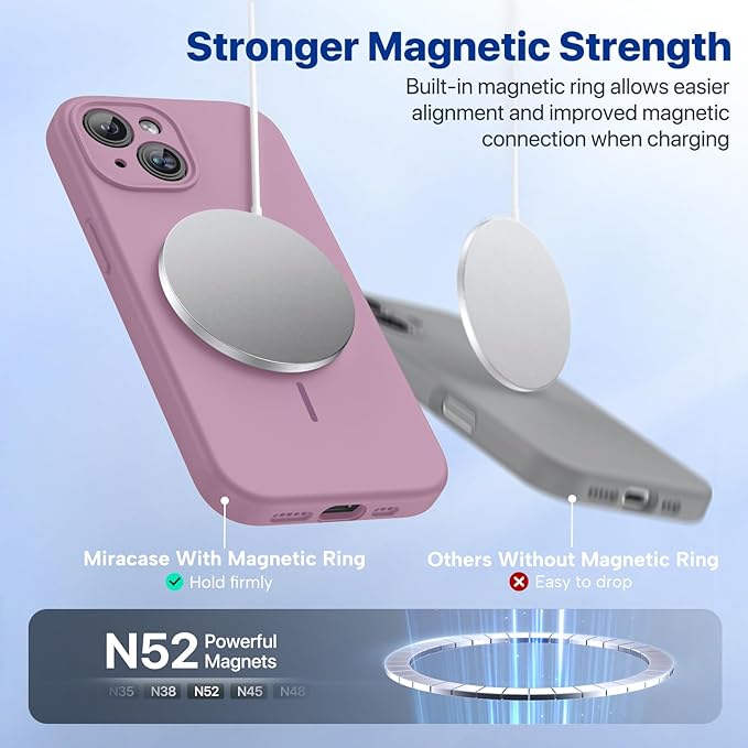 Miracase Magnetic for iPhone 15 Plus Case, [Soft Anti-Scratch Microfiber Lining], Compatible with MagSafe, Liquid Silicone Shockproof Drop Protection Phone Case for 15 Plus, Blackcurrant
