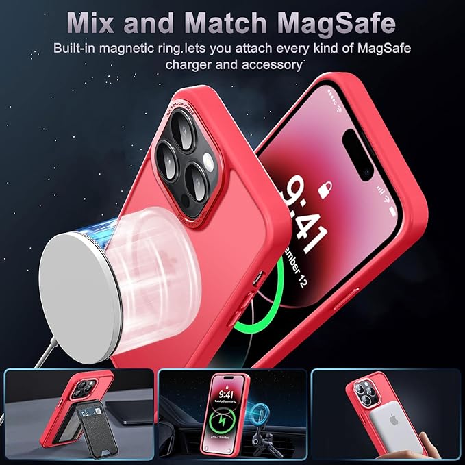Newfuture Designed for iPhone 14 Pro Max Case with Magnetic [13 FT Military Drop Protection] [Compatible with Magsafe] Slim Translucent Matte Shockproof with Anti-Fingerprint Phone Case, Red
