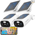 2pc 2.4G/5G WiFi Cameras for Home Security with Double Solar Panels, 2K Solar Security Cameras Wireless Outdoor, Color Night Vision , 2-Way Talk, Spotlight, Siren,IP66, Cloud/SD, AI Detection, W/Alexa