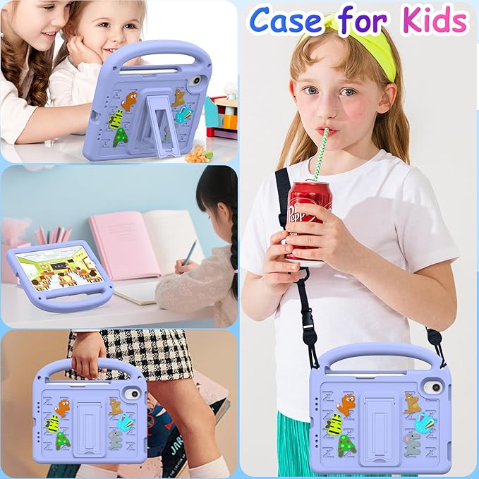 Kids Case for iPad mini 7(A17 Pro) 2024/iPad Mini 6 2021 8.3 Inch, with Built-in Pencil Holder/Anti-Slip Handle/Foldable Stand, Shockproof Protective iPad mini 7th/6th Generation Case 8.3 Inch