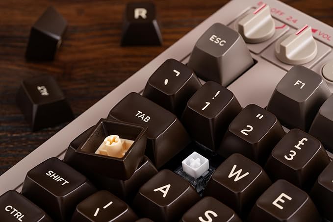 8Bitdo Retro Mechanical Keyboard, Hot Switchable Bluetooth/2.4G Gaming Keyboard with 87 Keys, Double Super Key and Super Stick for Windows and Android - ISO UK Layout - C64 Edition