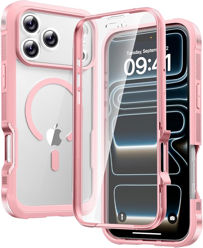 Diaclara Magnetic Designed for iPhone 17 Pro Max Case Full Body Bumper,[Compatible with MagSafe] Military Drop Proof Cover with Built-in Touch Sensitive Anti-Scratch Screen Protector,Pink