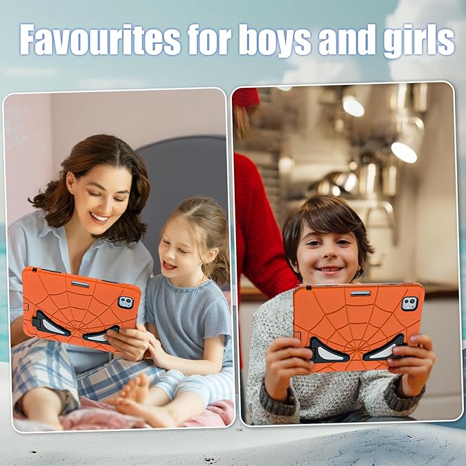 AKABEILA Compatible with Apple iPad Pro 11(2024) 11 inch Tablet Case，Lightweight Shockproof Rugged Protective Cover with Kickstand for Kids Children Boys Babies Orange Black