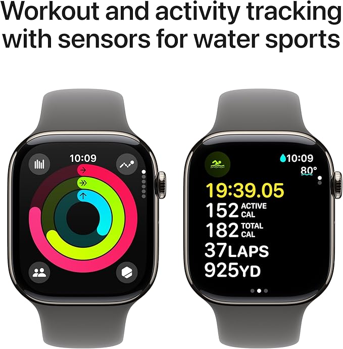 Apple Watch Series 10 [GPS + Cellular 46mm case] Smartwatch with Natural Titanium Case with Stone Grey Sport Band - M/L. Fitness Tracker, ECG App, Always-On Retina Display, Water Resistant
