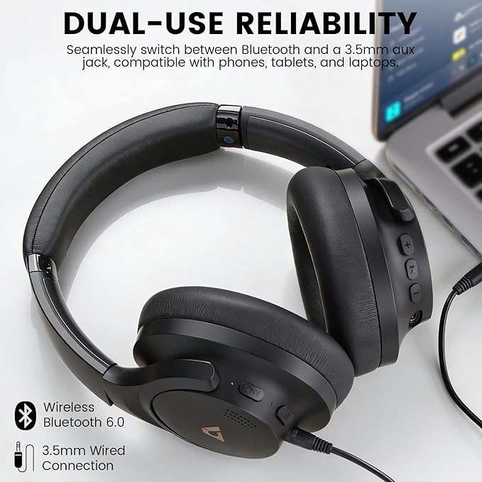 1Mii AI Y8 Active Noise Cancelling Headphones, Bluetooth 6.0 Wireless Over Ear, 100H Playtime Hi-Res Audio, AI Translation & Voice Chat, Custom EQ via APP for Travel & Home Office - Black