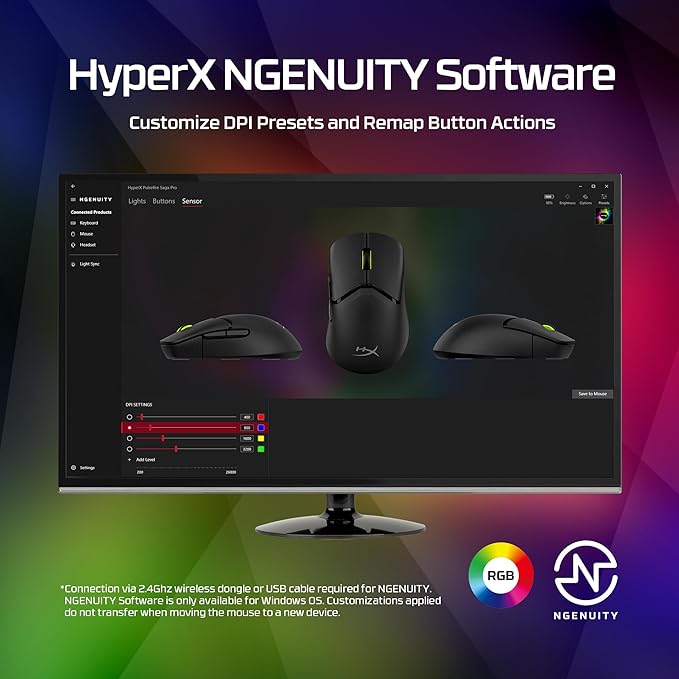 HyperX Pulsefire Saga Pro – Wireless Gaming Mouse for PC, Modular Design, Interchangeable Parts, 4k Polling, 72g Lightweight Frame, Wireless, Instant Pair, Black