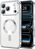 Hython Magnetic Clear for iPhone 17 Pro Case with Camera Lens Protector [Compatible with MagSafe] Luxury Plating Edge Slim Soft TPU Cover Protective Phone Case for iPhone 17 Pro 6.3", Silver