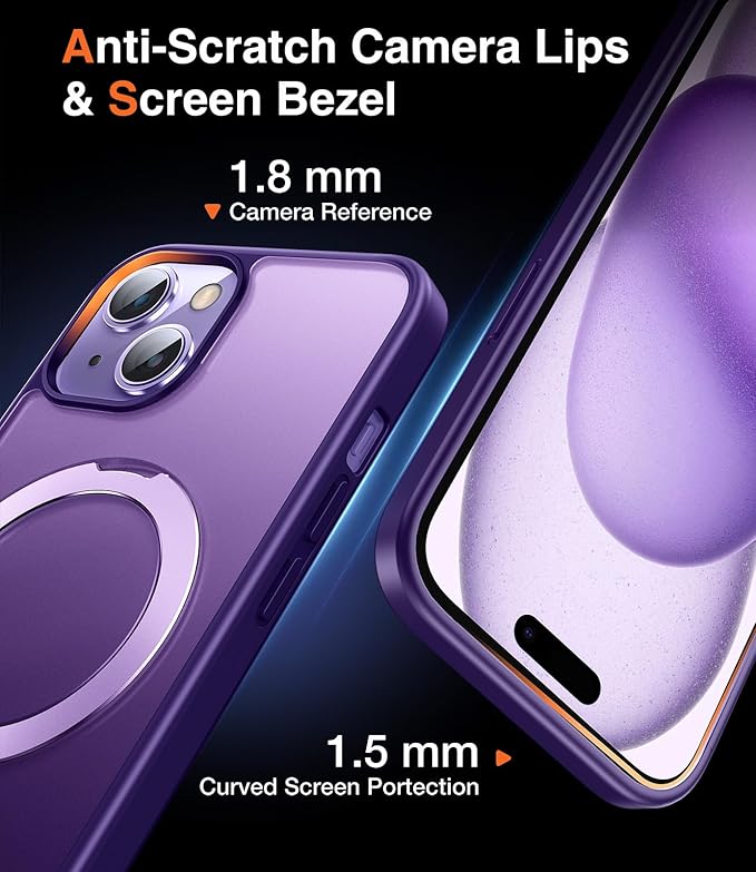 Chicfun 3-in-1 [Magnetic+Kickstand+Ring Holder] for iPhone 15 Plus Case with Stand Ring Holder， Compatible with MagSafe, Military Shockproof Kickstand Phone Case iPhone 15 Plus Cover Purple