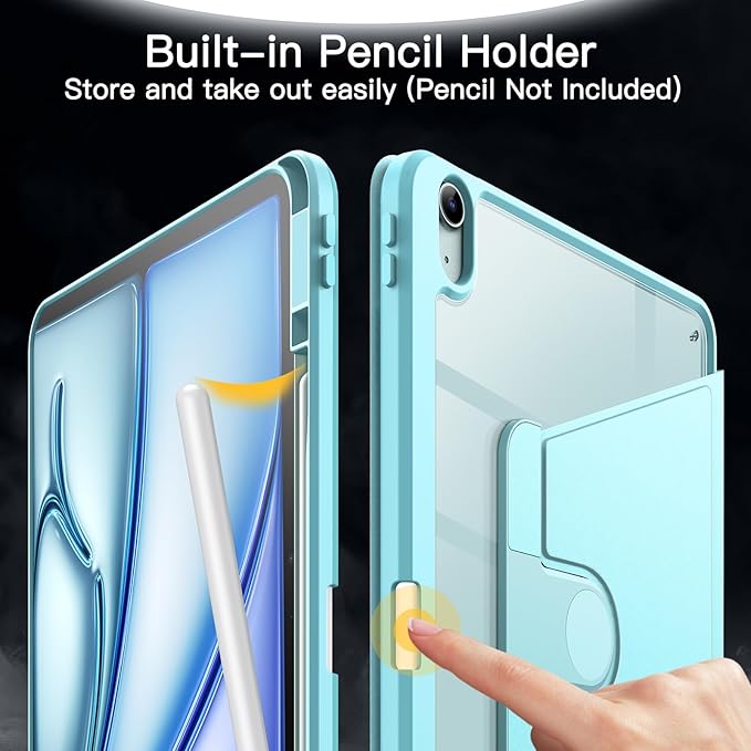 JETech Rotating Case for iPad Air 13-Inch M4/M3/M2 (2026/2025/2024) with Pencil Holder, 360 Degree Rotation Protective Stand Cover Clear Back, Auto Wake/Sleep (Blue)