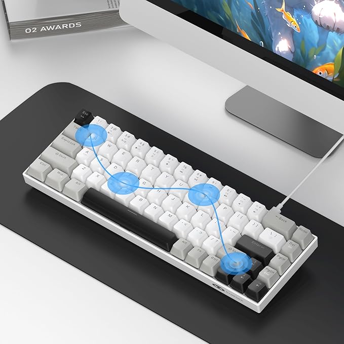 MageGee Portable 60% Mechanical Gaming Keyboard, MK-Box LED White Backlit Compact 68 Keys Mini Wired Office Keyboard with Red Switch for Windows Laptop PC Mac - Grey