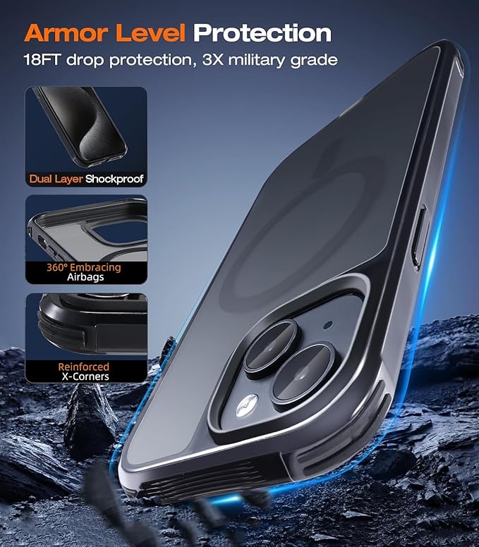 Tigowos for iPhone 15 Plus&iPhone 14 Plus Phone Case Fits MagSafe 10FT Drop Resistant Matte Skin Feeling Back Cover for iPhone 15 Plus&iPhone 14 Plus Case，Matte Black