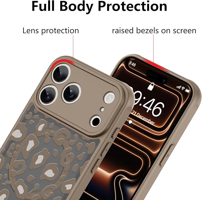 KANGHAR Case Compatible with iPhone 17 Pro Max Brown Leopard Printed Pattern Compatible with Magsafe Cute Cheetah Protective Magnetic Case for Girls Women 6.9"