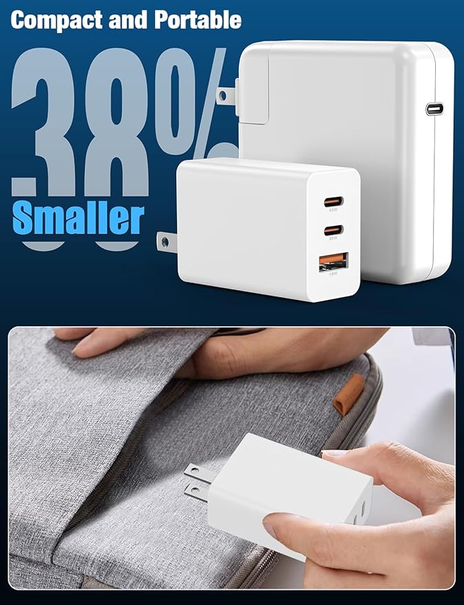 Hzevn 2Pack 65W USB C Wall Charger Block, 3-Port 100W USB C Charging Adapter,Multi Super Fast Charging Power Plug Cube for MacBook Pro/Air,i-Pad Pro,i-Phone 16/15, Galaxy S25，White and Black