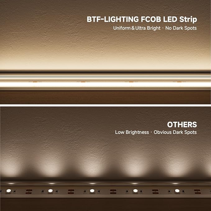 BTF-LIGHTING FCOB COB LED Strip 4000K 596+LM/FT Super Bright UL Listed DC24V 16.4FT 480LED/m 10mm Width Flexible High Density CRI 90+ Dimmable LED Light for Home Indoor Decor(No Controller or Adapter)