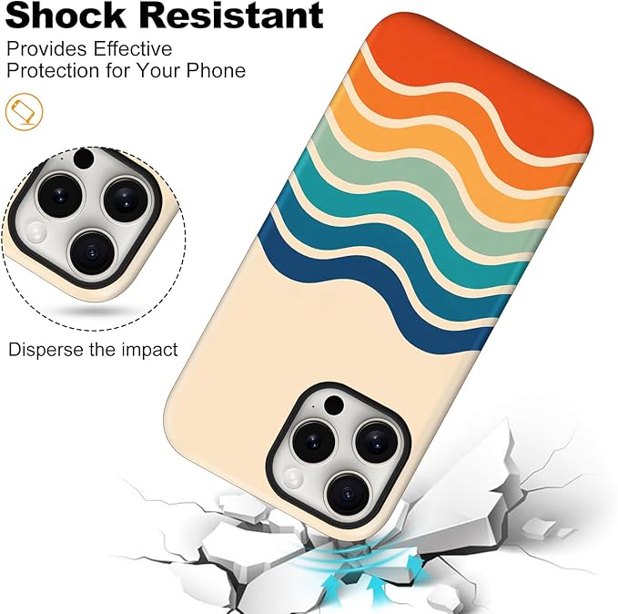 Magnetic for iPhone 14 Pro Case Cute Stripes Phone Case, Shockproof Slim TPU and Hard PC Protective Phone Cover Compatible with MagSafe Designed for Women Girls,Retro Wave
