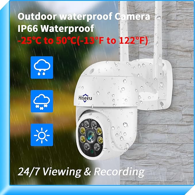 Hiseeu 3MP 360° Pan Tilt Camera WiFi Security Camera Outdoor Motion Tracking Floodlights Light Alarm,Color Night Vision,PC Mobile Remote View,Two-Way Audio Security