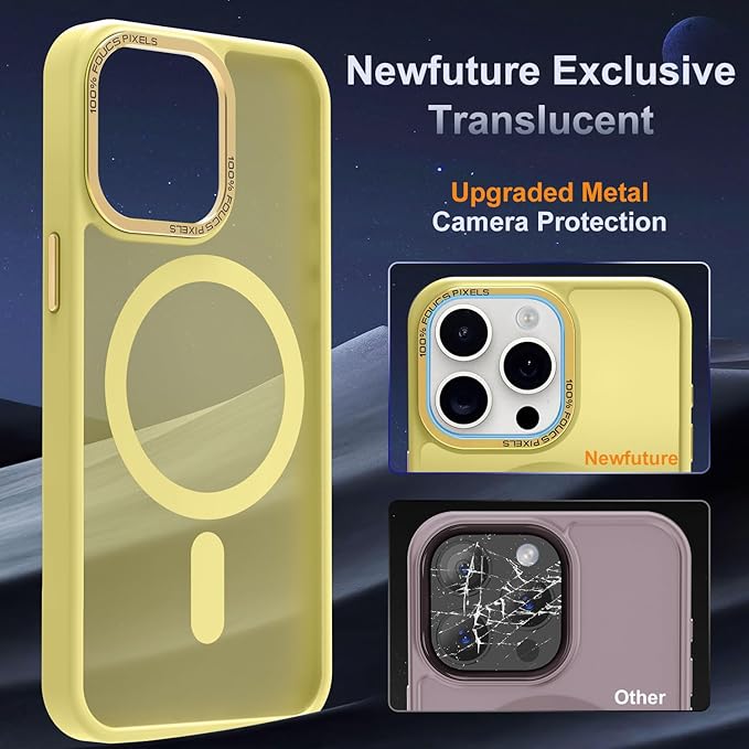 Newfuture Designed for iPhone 14 Pro Case with Magnetic [13 FT Military Drop Protection] [Compatible with Magsafe] Slim Translucent Matte Shockproof with Anti-Fingerprint Phone Case, Yellow