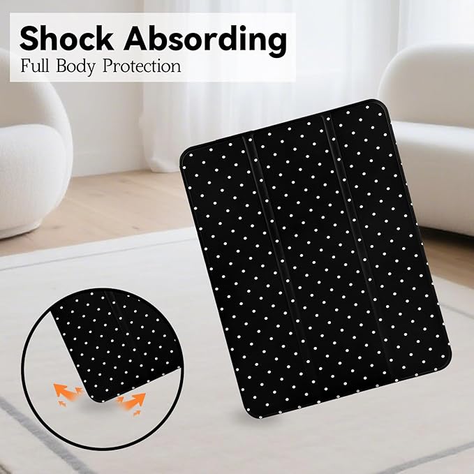Lovmooful Compatible for iPad 11th 11-Inch A16 (2025),iPad 10 (10.9-Inch,2022 Model,10th Generation) Case with Pencil Holder Cute Polka Dot Aesthetic Design Soft TPU Trifold Stand Protective-Black