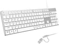 POWZAN Wired Backlit Keyboard for Windows/Mac,Aluminum Slim & Quiet Full Size Keyboards Light Up with USB A/USB C Dual Interface,Compatible with iMac,MacBook,iPad,Laptop,PC-Gray Black (Sliver White)
