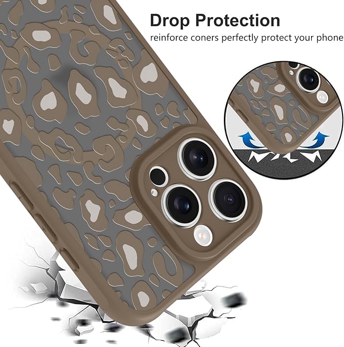 KANGHAR Case for iPhone 16 Pro Brown Leopard Printed Pattern Compatible with Magsafe Cute Cheetah Protective Magnetic Case for Girls Women 6.3"