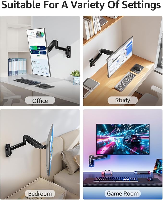 MOUNTUP Single Monitor Wall Mount for Max 32 Inch Computer Screen, Fully Adjustable Monitor Arm, Wall Mount Monitors Holder Support 4.4-19.8lbs Display, VESA Bracket Fit 75x75mm, 100x100mm