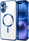 Hython Magnetic Clear for iPhone 16 Case with Camera Lens Protector [Compatible with MagSafe] Luxury Plating Edge Slim Soft TPU Cover Protective Phone Case for iPhone 16 6.1", Deep Blue