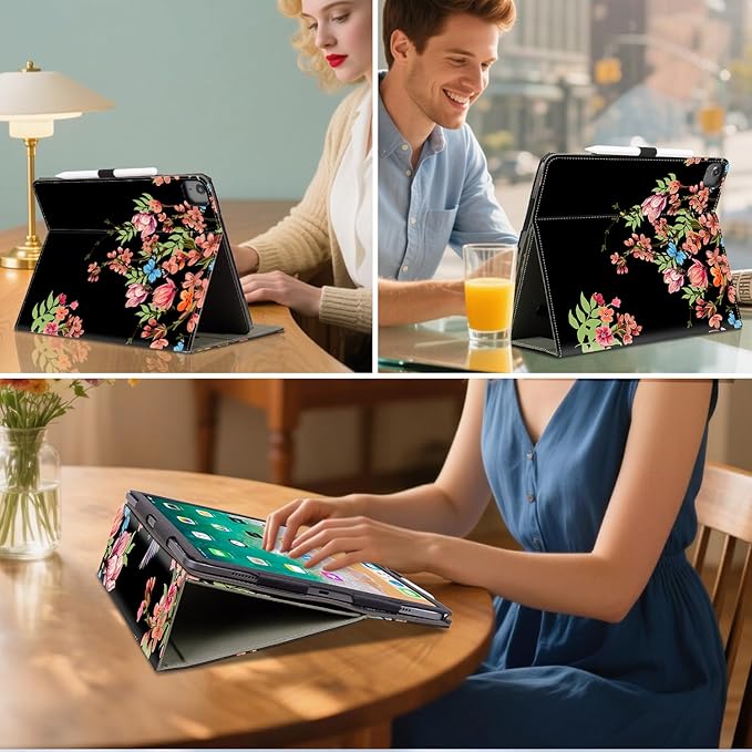 for iPad Air 13 inch Case (M4/M3/M2), iPad Pro 12.9 Case, for iPad Pro 13-Inch Case (M5/M4) Shockproof Padding with Pencil Holder Adjustable Stand/Pocket/Magnetic Closure/Auto Wake Sleep Hummingbird