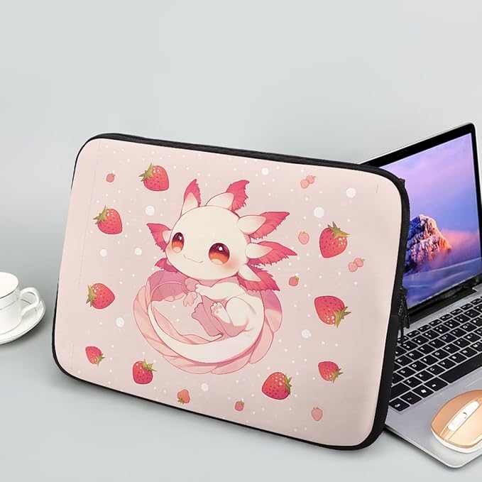 Cute Axolotl Laptop Sleeve Women Strawberry Lap Top Case for Teen Girls 12inch Computer Sleeve Slim Laptop Protector with Multiple Uses Laptop Carrying Case Pink Briefcase
