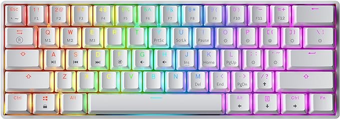 GK61 Mechanical Gaming Keyboard - 61 Keys Multi Color RGB Illuminated LED Backlit Wired Programmable for PC/Mac Gamer (Gateron Optical Yellow, White)