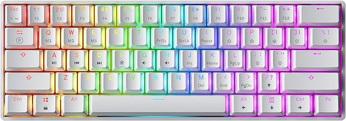GK61 Mechanical Gaming Keyboard - 61 Keys Multi Color RGB Illuminated LED Backlit Wired Programmable for PC/Mac Gamer (Gateron Mechanical Black, White)