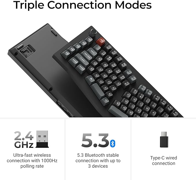 Keychron V10 Ultra 8K Wireless Mechanical Keyboard, 75% Alice Ergonomic Layout, 8000Hz 2.4GHz/Bluetooth 5.3/USB-C Wired, Hot-Swappable ZMK Custom Keyboard with Knob, RGB PBT Keycaps