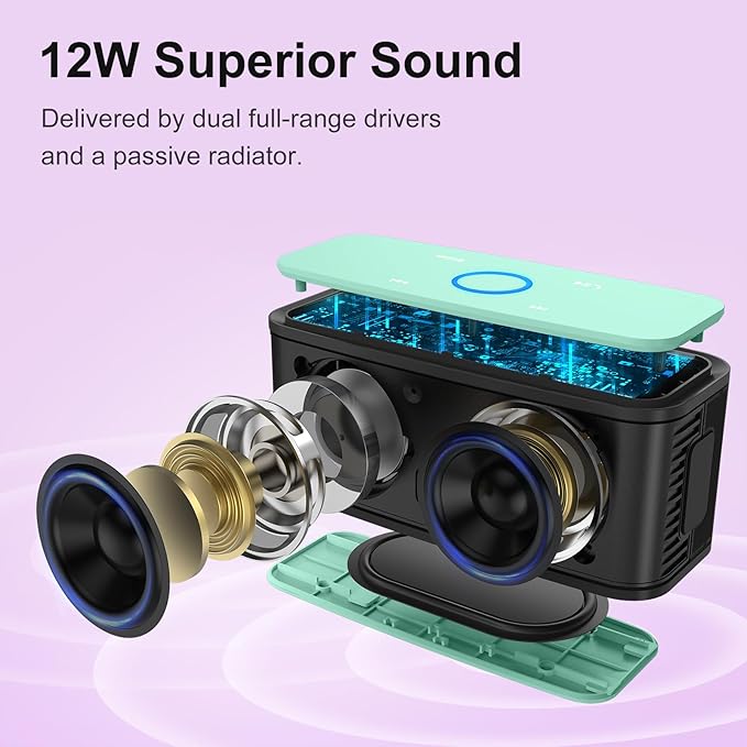 DOSS SoundBox Touch Wireless Bluetooth Speaker-12W HD Sound with Rich Bass, IPX5 Waterproof, 20H Playtime, Handsfree, for Gatherings, Home, Office, Outdoor, Travel-Green
