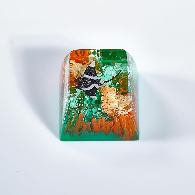 Manta Ray Artisan Keycap Orange Green Ocean Coral R1 SA Profile Custom Sea Creatures Keycaps 1U ESC Handmade Gaming Resin Key Cap Cherry MX Switch Compatible Mechanical Keyboard Manta Ray Lover Gift
