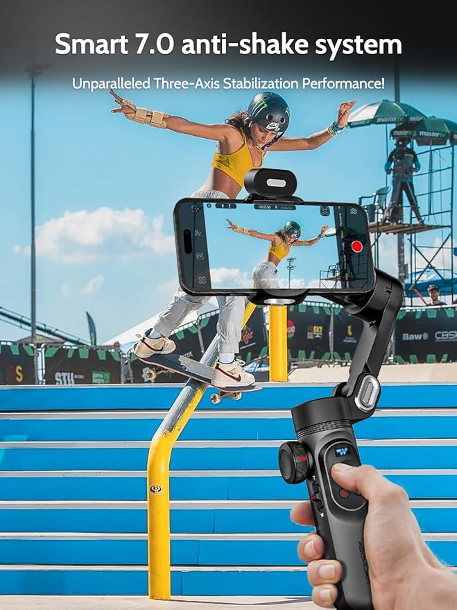 AOCHUAN 3-Axis Gimbal Stabilizer for Smartphone w/RGB Magnetic Fill Light Phone Gimbal for iPhone/Android Foldable iPhone Stabilizer w/Upgraded Face Tracking Vlog Recording-Smart X Pro Kit