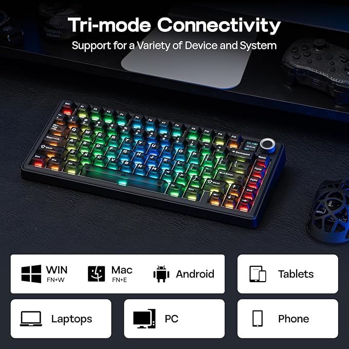 EPOMAKER X Aula F75 MAX Wireless Mechanical Keyboard with TFT Screen and Knob, Gasket Keyboard in 75% Layout, Hot Swappable Gaming Keyboard for PC/Mac/Linux (Matte Black)