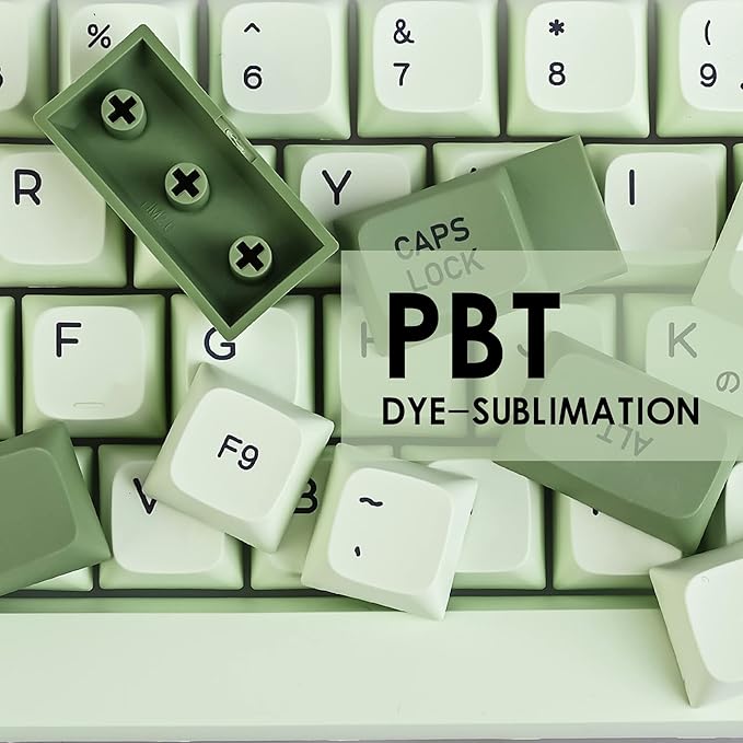 GTSP 124-Key Matcha Keycaps for 65 75 100 Percent 60% Keyboard XDA Keycap Set Dye-Sub for Cherry Mx Gateron Kailh Switch (Matcha English)
