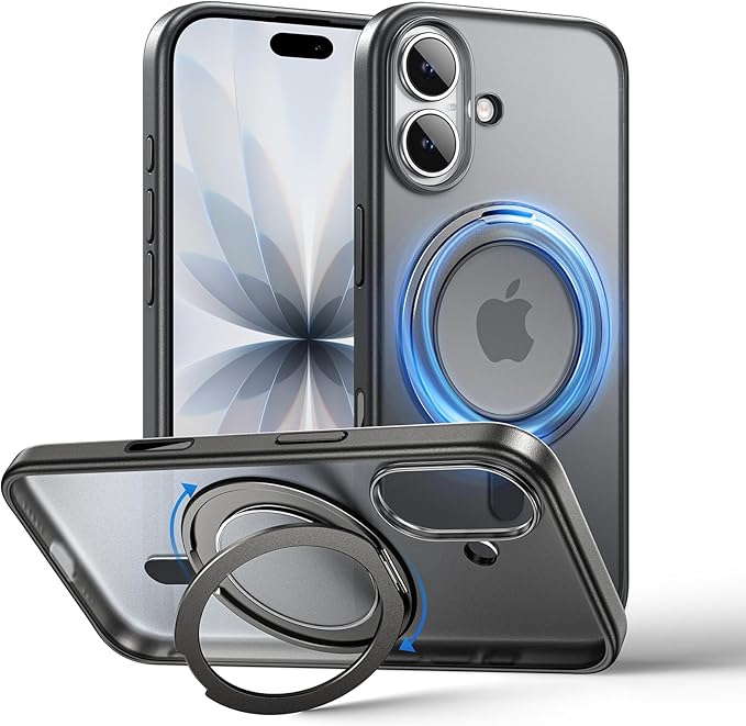 MAGIC JOHN 360° Rotatable Magnetic Invisible Stand for iPhone 17 Case [Camera Control Button] [Compatible with MagSafe] 16FT Shockof for iPhone 17 Case with Kickstand, Black