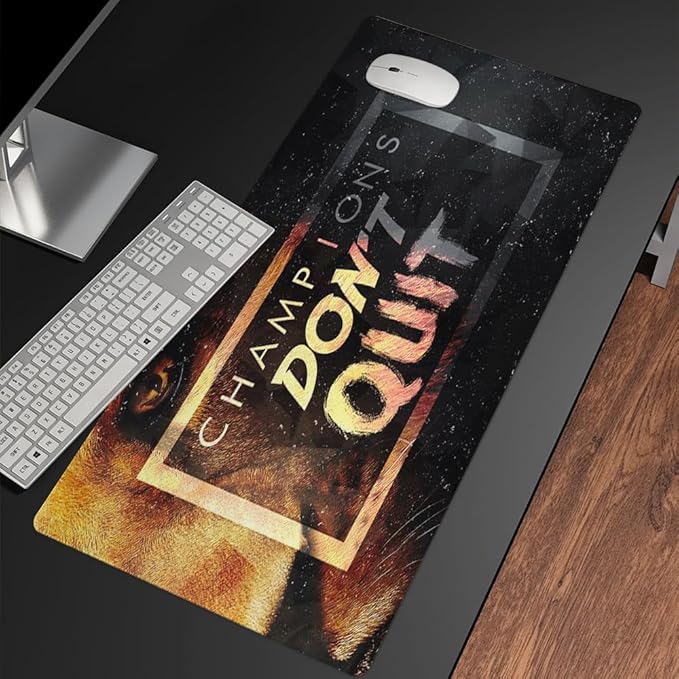 Champions Don’t Quit Inspirational Mousemat Large Gaming Mouse Pad Extended Desk Mousepad with Stitched Edges,Non-Slip Base Water Resist Keyboard Pad for Gamer Office & Home 31.5x15.7 inch