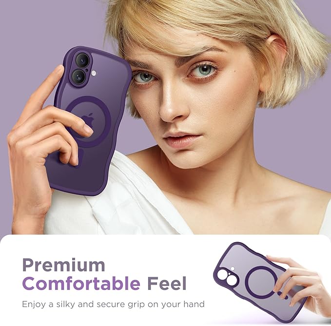 CAPRARO Magnetic for iPhone 17 Case for Women Girls, Upgraded [Full Camera Protection] [Compatible with MagSafe] Cute Wave Translucent Matte Phone Case for iPhone 17, Deep Purple