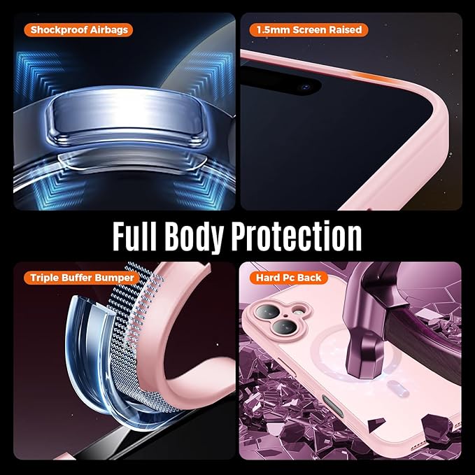 Symcele Designed for iPhone 17 Case, Compatible with MagSafe, [Camera Protection] [15FT Military Droptection] Shockproof Translucent Matte Anti-Slip Phone Case, 6.3", Pink