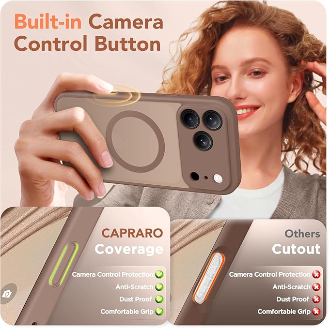 CAPRARO Magnetic for iPhone 17 Pro Max Case, Upgraded [Full Camera Protection] [Compatible with MagSafe] Protective Translucent Matte Women Girl Phone Case Cover, Brown