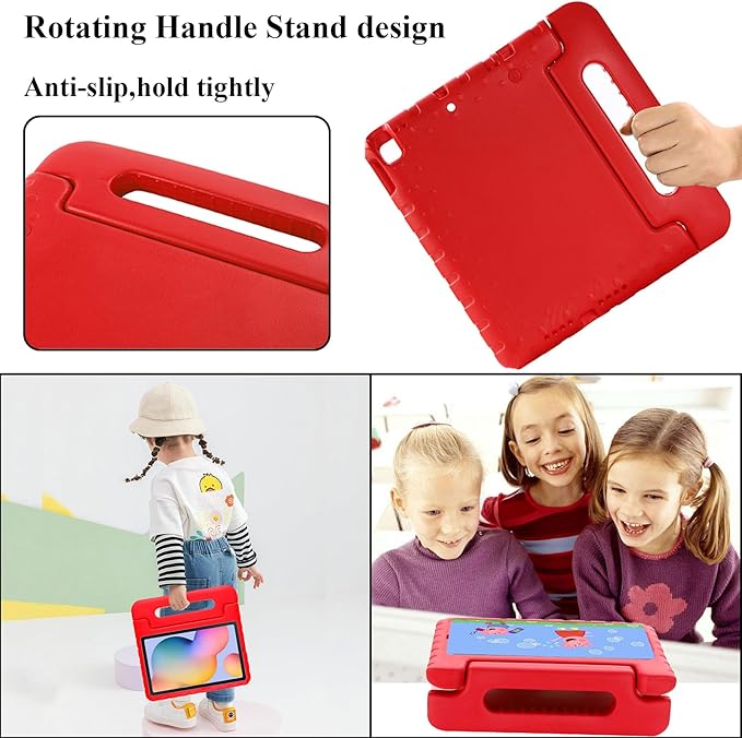 Kids Case for iPad Pro 10.5" 2017 & iPad Air 3rd Gen 10.5 inch 2019, with Rotating Handle/Stand Soft Shockproof EVA Drop Proof Lightweight Kids Girl Boy Kickstand Protective Cover,Red