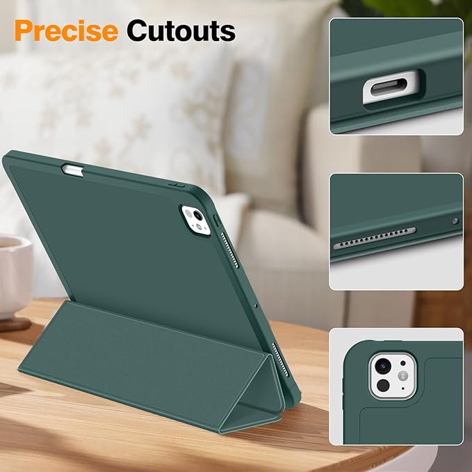Fintie SlimShell Case for iPad Pro 13-inch (M5) 2025 / (M4) 2024 - [Built-in Pencil Holder] Soft TPU Protective Stand Back Cover with Auto Wake/Sleep, Midnight Green