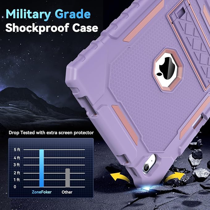 Grifobes for iPad A16 Case 11th Generation 11 inch 2025 / iPad 10th Generation Case 10.9 inch 2022, Heavy Duty Military Grade Shockproof Cover with Pencil Holder for i Pad 11/10 Gen (Purple)