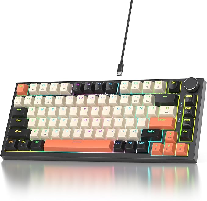 75% Mechanical Gaming Keyboard - Retro Gasket Mount, Hot Swappable, RGB Backlit TKL Custom Keyboard for PC Laptop Windows Gamers (Carbon)