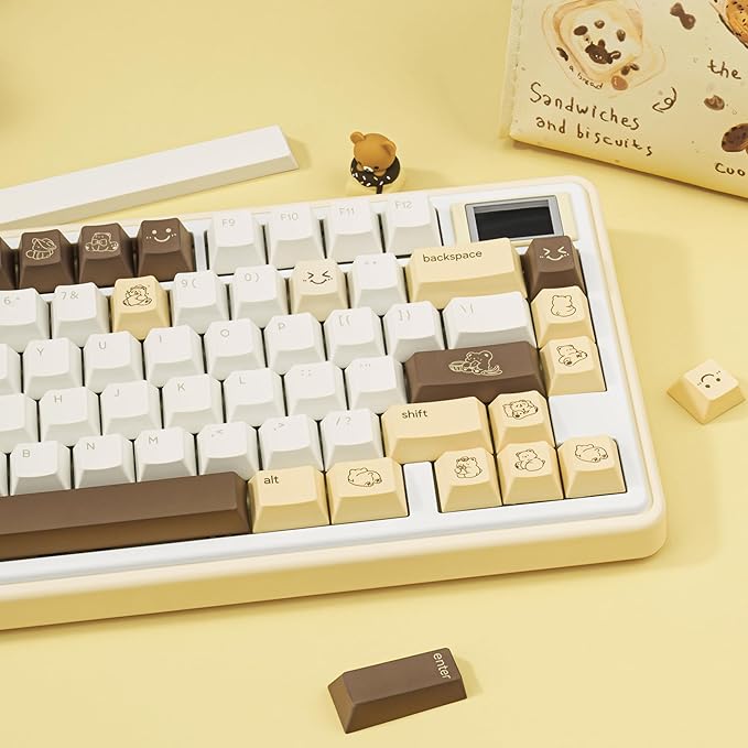 Little Bear Keycaps 134 Keys - Cherry Profile Custom PBT Key Caps, Dye-Sublimation Cute Yellow and White Keycap Set for Cherry MX Switches Mechanical Keyboards (60%/65%/75%/80%/100% Layout)