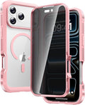 Diaclara Magnetic Designed for iPhone 17 Pro Case 6.3'' [Full Camera Protection] Full Body Bumper,[Compatible with MagSafe] Phone Case w/Built-in Privacy Screen Protector,Pink