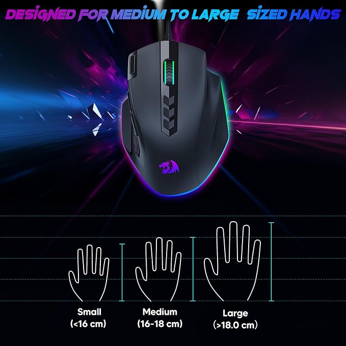 Redragon Wired Gaming Mouse, RGB Backlit Ergonomic Gamer Mouse Up to 8000 DPI, 11 Programmable Buttons & 7 Backlit Modes, Extra Sniper Button, Mouse Gamer for Windows PC Gamers, M614
